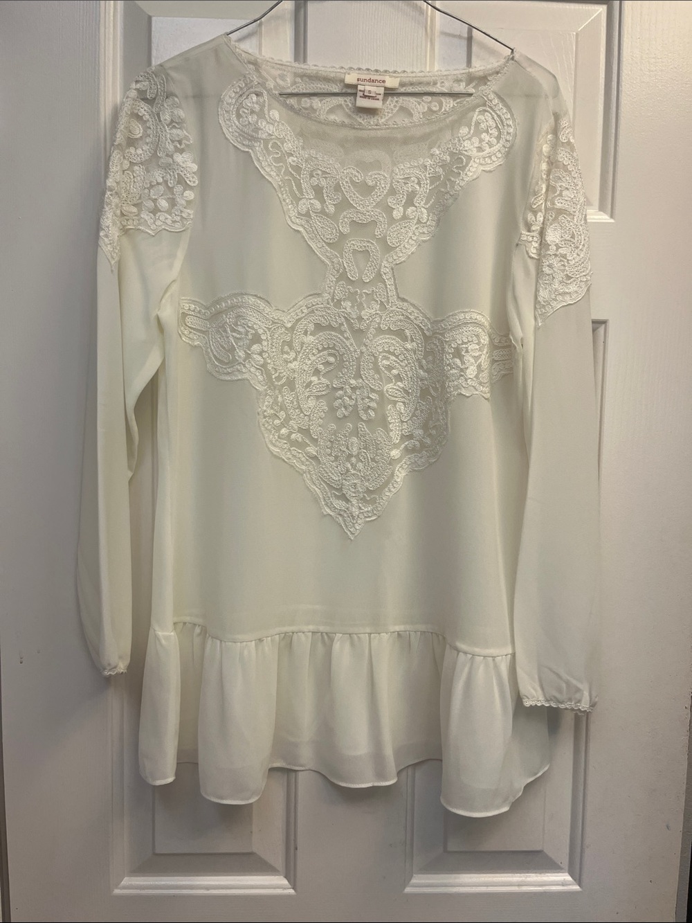 Sundance Cream Lace Peplum Blouse S